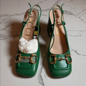Gucci Green Leather Heeled Sandals